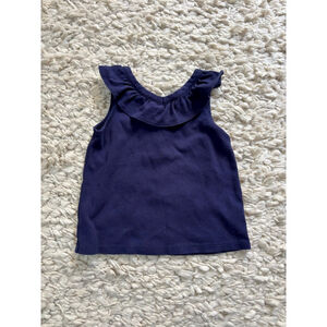 Girls Janie and Jack Navy Blue Ruffle Tank Top Size 7 Gold Buttons